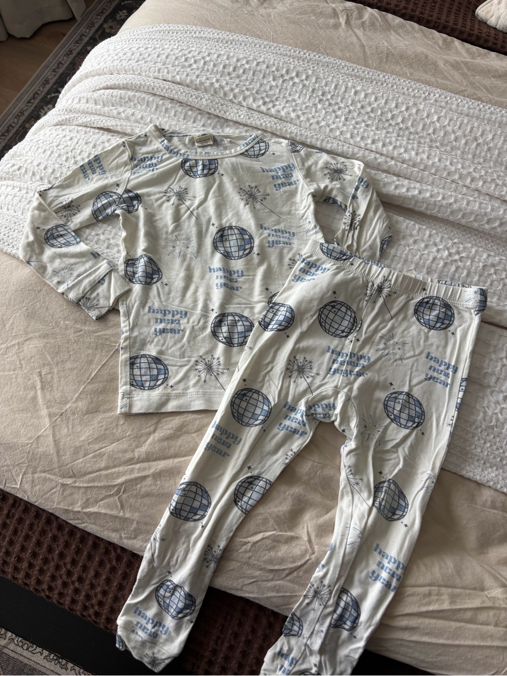 Carter's Cream and Blue 'Happy New Year' Kids Pajama Set